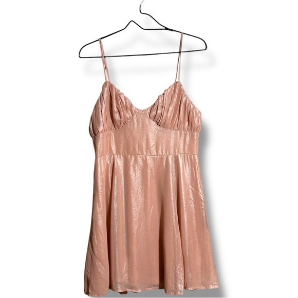 Lulu’s Shiny Peach Spaghetti Strap Pleated Cups Mini Formal Style Sundress - Picture 15 of 16